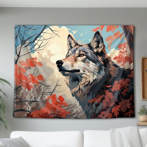 Beautiful Wolf In The Woods Wall Tapestry, Hanging Wall Art Decor, Decoration Gift For Home Dorm or Office, Boho Interior