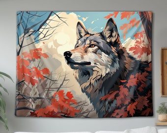 Beautiful Wolf In The Woods Wall Tapestry, Hanging Wall Art Decor, Decoration Gift For Home Dorm or Office, Boho Interior