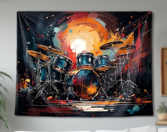 Colourful Astro Drum Kit Wall Tapestry, Hanging Wall Art Decor, Decoration Gift For Home Dorm or Office, Boho Interior