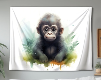 Entzückender niedlicher Baby-Gorilla-Wandteppich, Kinderkunst, hängendes Wanddekor, Kinderdekorationsgeschenk für Zuhause, Schlafzimmer oder Spielzimmer