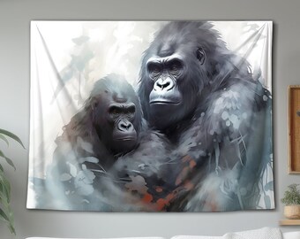 Zwei große Gorillas im Dschungel Wandteppich, hängendes Wandkunst Dekor, Gothic Dark, für Wohnzimmer Schlafzimmer Wohnheim