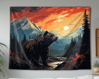 Bear In The Wilderness Wall Tapestry, Hanging Wall Art Decor, Decoration Gift For Home Dorm or Office, Boho Interior