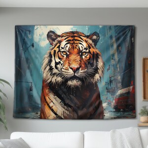 Beautiful Tiger In A City Street Wall Tapestry, Hanging Wall Art Decor, Decoration Gift For Home Dorm or Office, Boho Interior