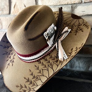 Custom Burned Sunflower Cowboy Hat
