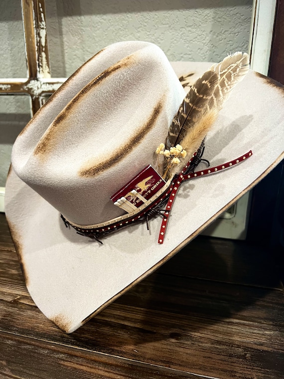 Chapeau Cowgirl Fille Personnalisé - Peint à La Main Motif All American, Neuf