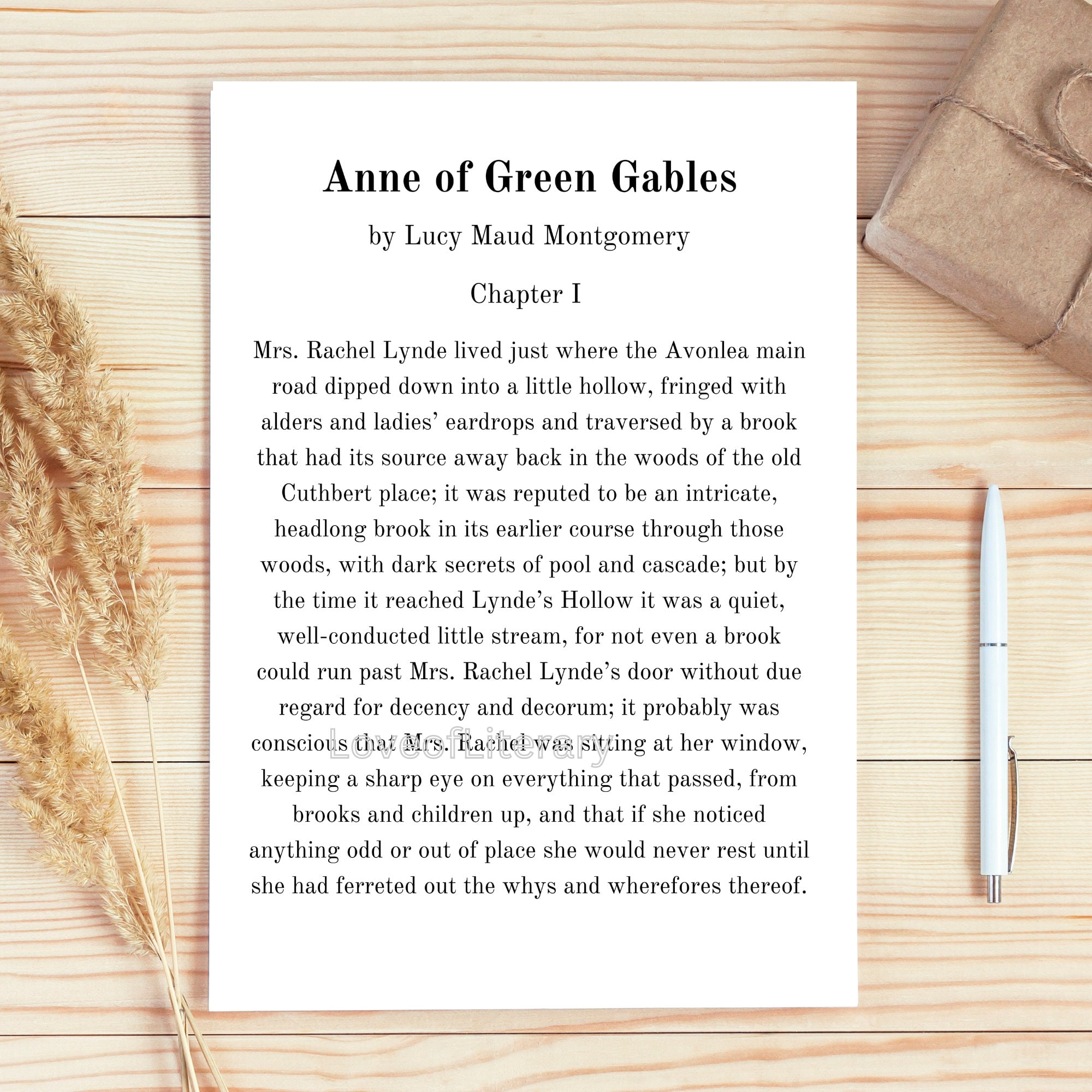 Anne of Green Gables Poster Printable Chapter 1 Excerpt LM Etsy