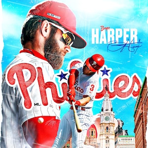 Bryce Harper Poster, Philadelphia Phillies, Canvas Wrap Wall Art, MLB Baseball, Sports Bar & Man Cave Decor