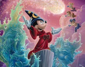Mickey Mouse Canvas Wrap Wall Art,  Mickey Mouse Poster, Baby Room Nursery Decor, Sale, Disney Fine Art, The Sorcerer&#39;s Finale