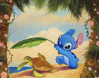 Mahalo Stitch Canvas Wrap Wall Art, Lilo and Stitch Poster, Baby Room Nursery Decor, Sale, Disney Fine Art, Mahalo Stitch