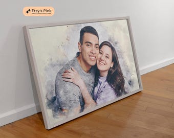Retrato personalizado en acuarela a partir de una foto / Pintura digital personalizada / Regalo para bodas, aniversarios, familiares o mascotas