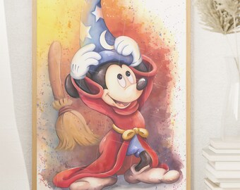 Mickey Mouse Sorcerer Apprentice Art, Disney Nursery Decor, Canvas