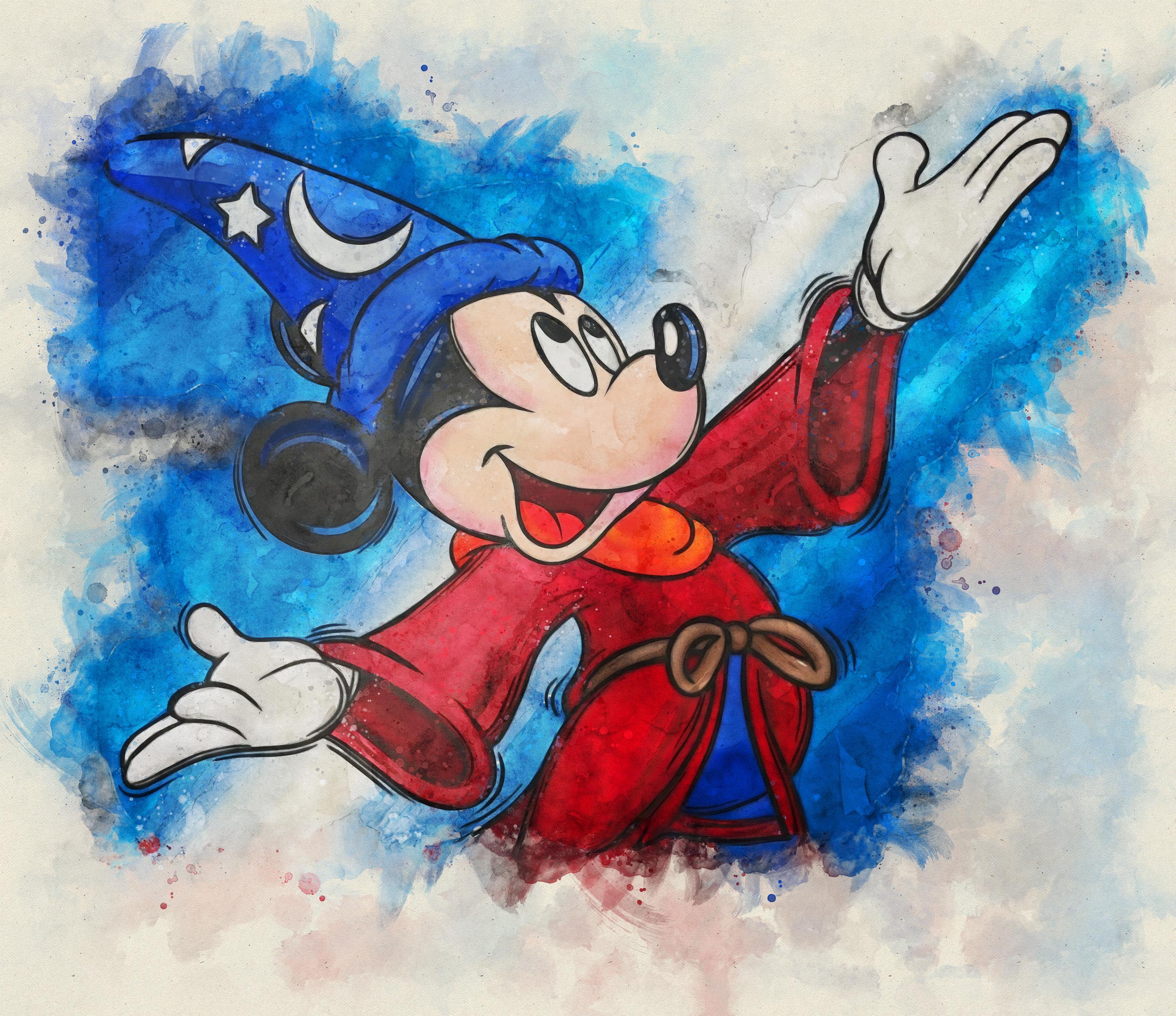 Watercolor Mickey Mouse Print | Sorcerer's Apprentice, Disney Wall