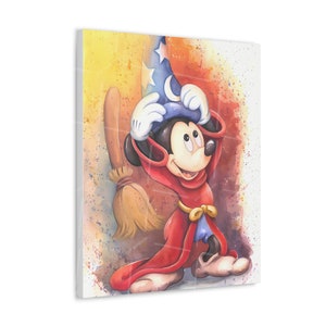 Mickey Mouse Poster With Sorcerer&#39;s Apprentice Hat, Canvas Wrap Wall Art, Disney Poster, Baby Room Nursery Decor