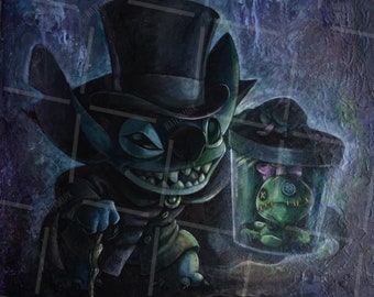 Stitch Hatbox Ghost Print - Lilo & Stitch Wall Art | Stitch with Scrump As Hatbox Ghost Painting - Lilo Stitch | Canvas Gallery Wrap