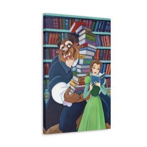 Belle&#39;s Books by Michelle St.Laurent | Disney Art Collectible Belle and Beast Castle Library Scene | Beauty and the Beast | Disney Art Print