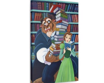Belle&#39;s Books by Michelle St.Laurent | Disney Art Collectible Belle and Beast Castle Library Scene | Beauty and the Beast | Disney Art Print