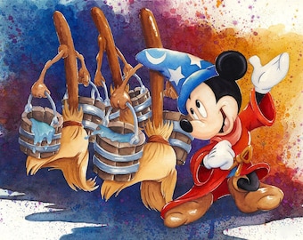 Mickey Mouse Poster The Sorcerer&#39;s Apprentice  Magical Brooms Disney Fantasia Fine Art Giclée on Canvas or Poster 24&quot; x 18&quot;) Sale