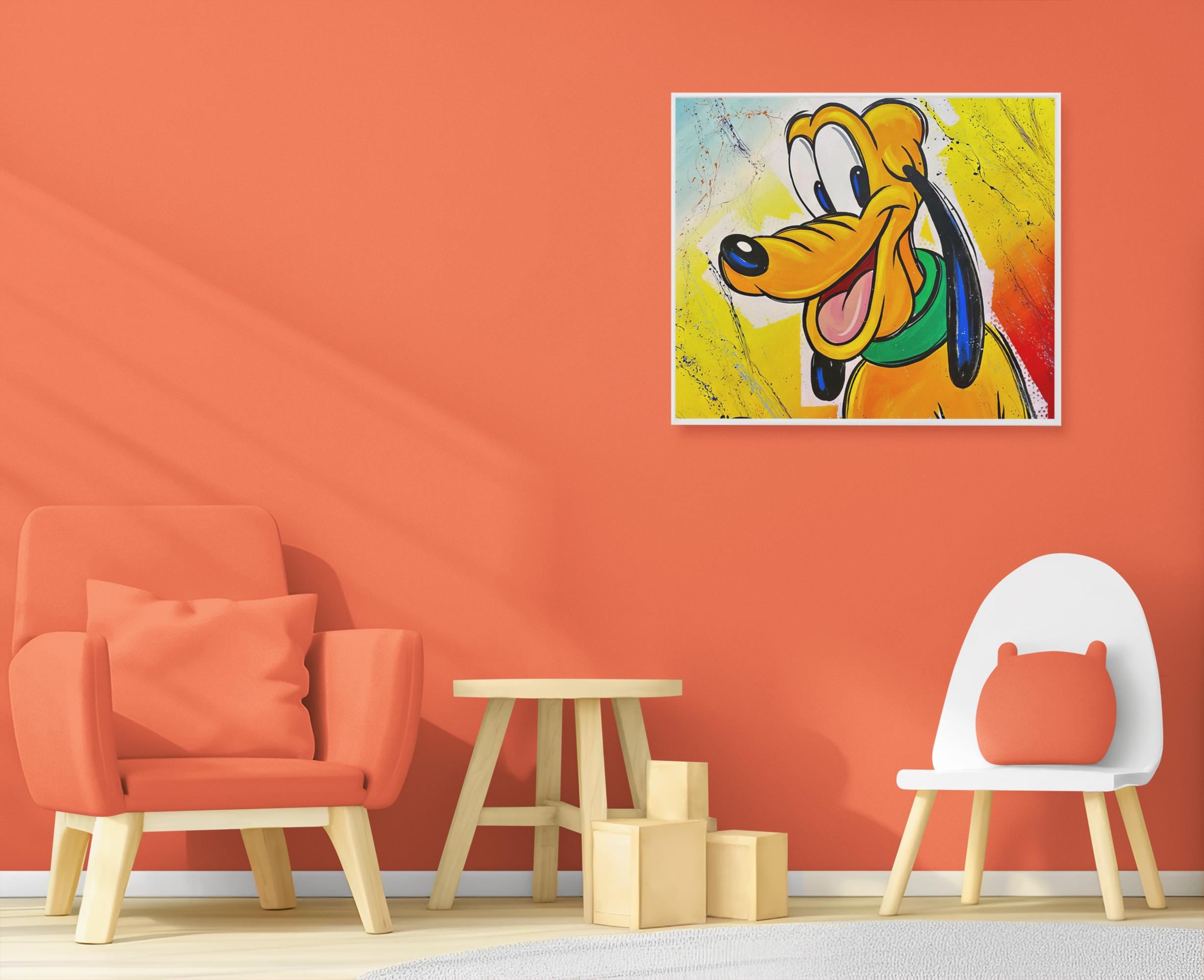 トレバー・カールトンによるディズニーキャラクター プルート 犬の絵画