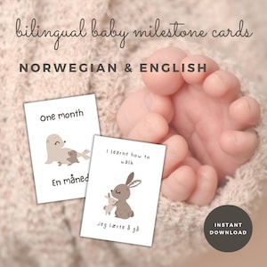 Cartes d'étape bilingues : bébé animal des bois : édition anglais-norvégien - téléchargement immédiat