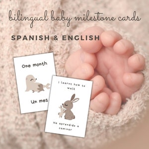 Charmantes cartes jalons bébé en espagnol et en anglais - Bébés animaux de la forêt, 24 cartes