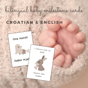 Cartes bébé étape importante en croate et en anglais - Bébés animaux de la forêt, élégant lot de 24