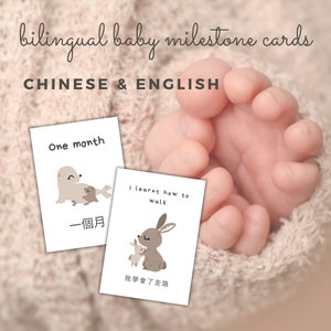 Doux cartes jalons bébé chinois et anglais - Bébés animaux de la forêt, 24 cartes