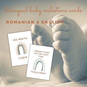 Lot de 24 cartes jalons pour bébé en roumain et en anglais - thème arc-en-ciel, charmant lot de 24