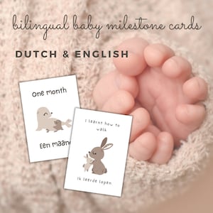Adorables cartes d'étape bilingues néerlandais et anglais - Lot de 24, bébés animaux de la forêt
