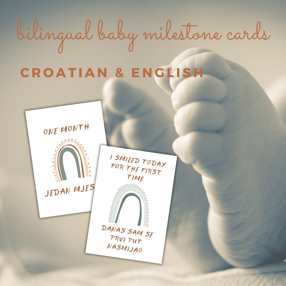 Croatian \u0026 English Baby Milestone Cards - Rainbow Theme, Sweet Set of 24 -  Etsy, image size:1000x1000