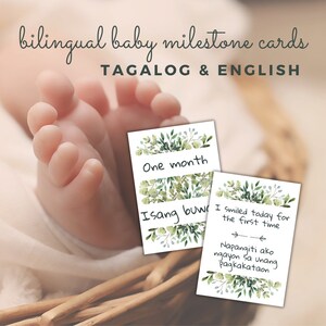 Cartões de marco para bebês em tagalo e inglês - Design frondoso, cartões Sweet 24