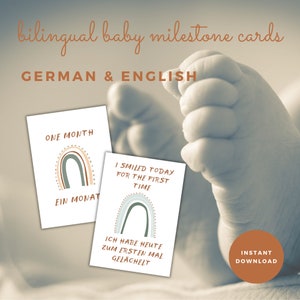 Deutsch & Englisch Meilenstein Karten, 24 Karten, Photo Props, Baby Geschenk, Regenbogen, Sofort Download