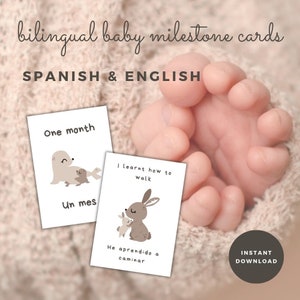 Cartes d'étape bilingues : bébé animal des bois : édition anglais-espagnol - téléchargement immédiat