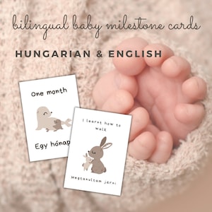 Cartes jalons bébé hongroises et anglaises - Bébés animaux de la forêt, élégant lot de 24