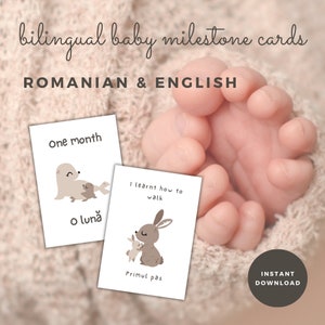 Cartes d'étape bilingues : bébé animal des bois : édition anglais-roumain - téléchargement immédiat