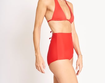 Ostomy High Waist Bikini Bottoms - Red  (Only Bottom)