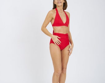 Victoria Hochtaille Ostomy Bikini Set Rot