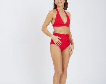 Ensemble de bikini pour stomie taille haute Victoria Rouge