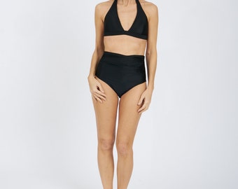 Victoria High Waist Ostomy Bikini Set Black