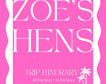 Hens Bachelorette Itinerary Invite Template Pink/beach/hens