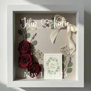 Anniversary Gift Shadowbox Personalized Memory Frame Wedding Keepsake Display Glass Front Design Custom Name Creation Pressed Flower Preservation Display Wedding Photo Showcase Special Moment Capture Collection Marriage Memento Storage