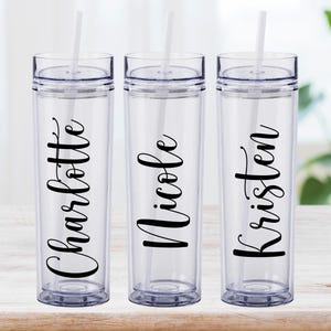Skinny Acrylic Tumbler Custom Bridesmaid Tumbler Personalized Clear Tumbler With Name Bridesmaid Gift Girl Trip Tumbler For Bachelorette