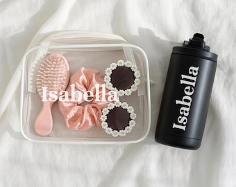 Flower Girl Gift Proposal Set Clear Makeup Bag Kit Pink Accessories Wedding Package Junior Attendant Special Surprise Personalized Tumbler