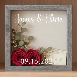 Wedding Memory Preservation Frame Personalized Shadowbox Display Custom Keepsake Collection Glass Front Design Pressed Flower Showcase Photo Memory Storage Wedding Memento Container Special Moment Capture Frame Anniversary Gift Idea Wooden