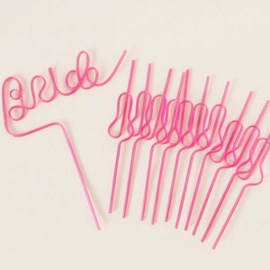 Hot pink bachelorette party straw set with reusable swirly drink straws for bridal shower and girls trip favors