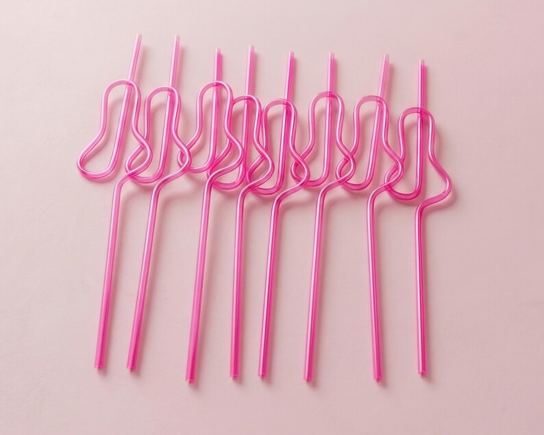 Fun hot pink drink straw set for bachelorette weekend, girls trip, and wedding party favors