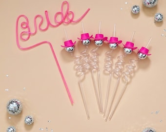 Bachelorette Party Disco Ball Cowboy Hat Straw Nashville Bride Hat For Wedding Western Favor Pink Last Rodeo Party Favor Disco Theme Decor