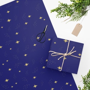 Xmas Wrapping Paper! Elegant Xmas Paper Perfect for Classy Gifts Navy Blue Wrapping Paper with Gold Stars. Perfect for Minimalist Gift Wrap