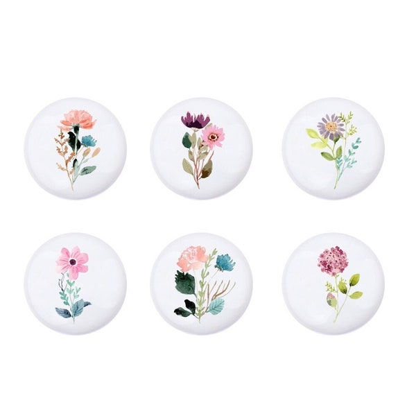 Boutons de tiroir fleurs, boutons de commode à fleurs classiques, poignée d'armoire aux herbes, bouton de poignée de cuisine, poignée en céramique de haute qualité