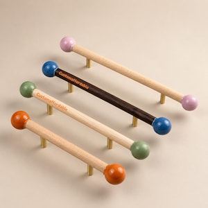 Custom Engrave Colorful Ball Cabinet Handles knobs Handmade Walnut beech Nursery Drawer Dresser handle pulls cupboard Wardrobe handle pulls
