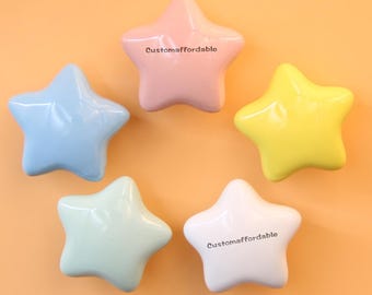 Kids room stars drawer knobs, Colorful Ceramics nursery Drawer handle pulls Nursery Knob Handles, Custom engraved Fun Knobs for Drawers